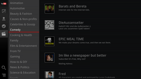 YouTube App for Google TV (Channel Page)